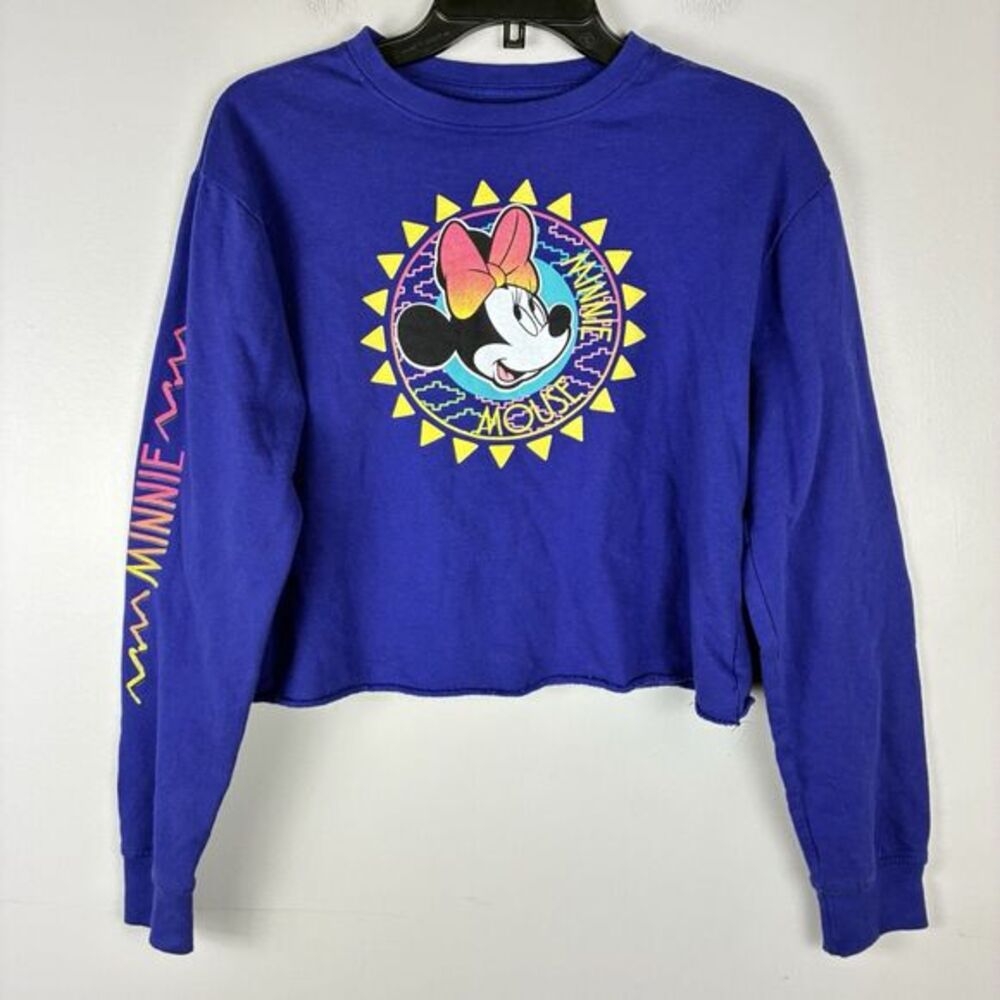Disney Minnie‎ Cropped Pullover Sweatshirt Top M Purple Long Sleeve Theme Park